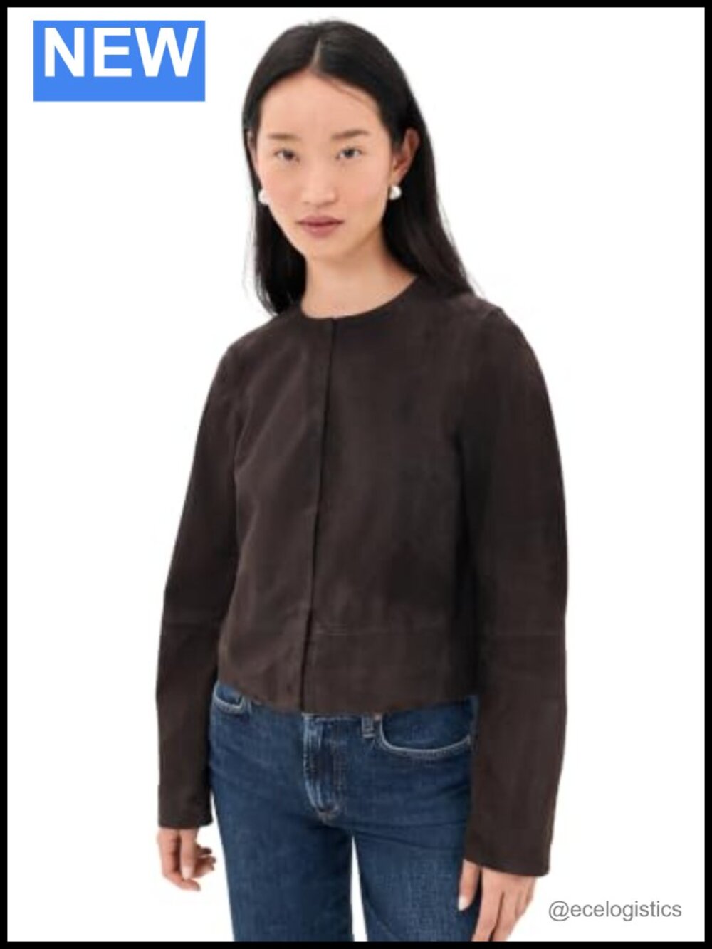 Collarless Cropped Suede Jacket Mid-Weight Lambskin